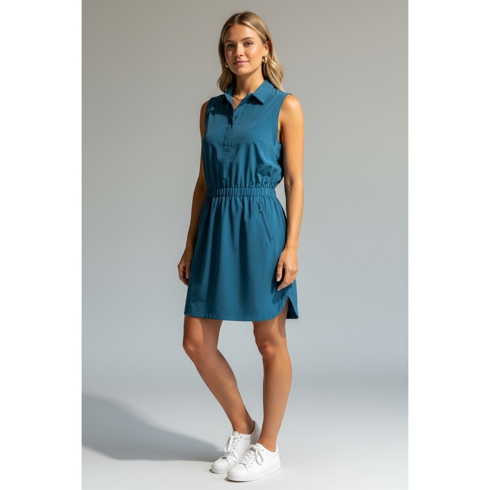 Lole Sleeveless Polo Golf‎ Dress Teal Blue Size XS Athletic Travel Core